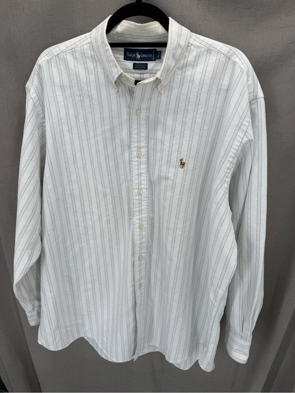 Ralph Lauren Yarmouth striped buttondown shirt beige embroidered pony logo sz XL